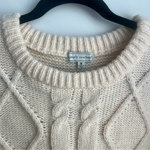 Simply Southern Cream Cable Knit Crew Neck Sweater - Picture 3 of 5